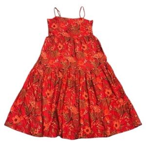 Christian Lacroix Tropical Floral Tiered Maxi
Dress Red Linen Blend Sz L
